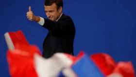 Emmanuel Macron, tras su discurso de victoria.