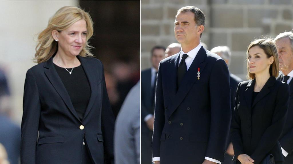 La infanta Cristina (izda.) y los reyes (dcha.) durante el adiós a Carlos de Borbón Dos Sicilias.