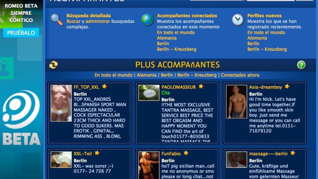 Página de contactos: arriba, a la izquierda, el anuncio de un español.