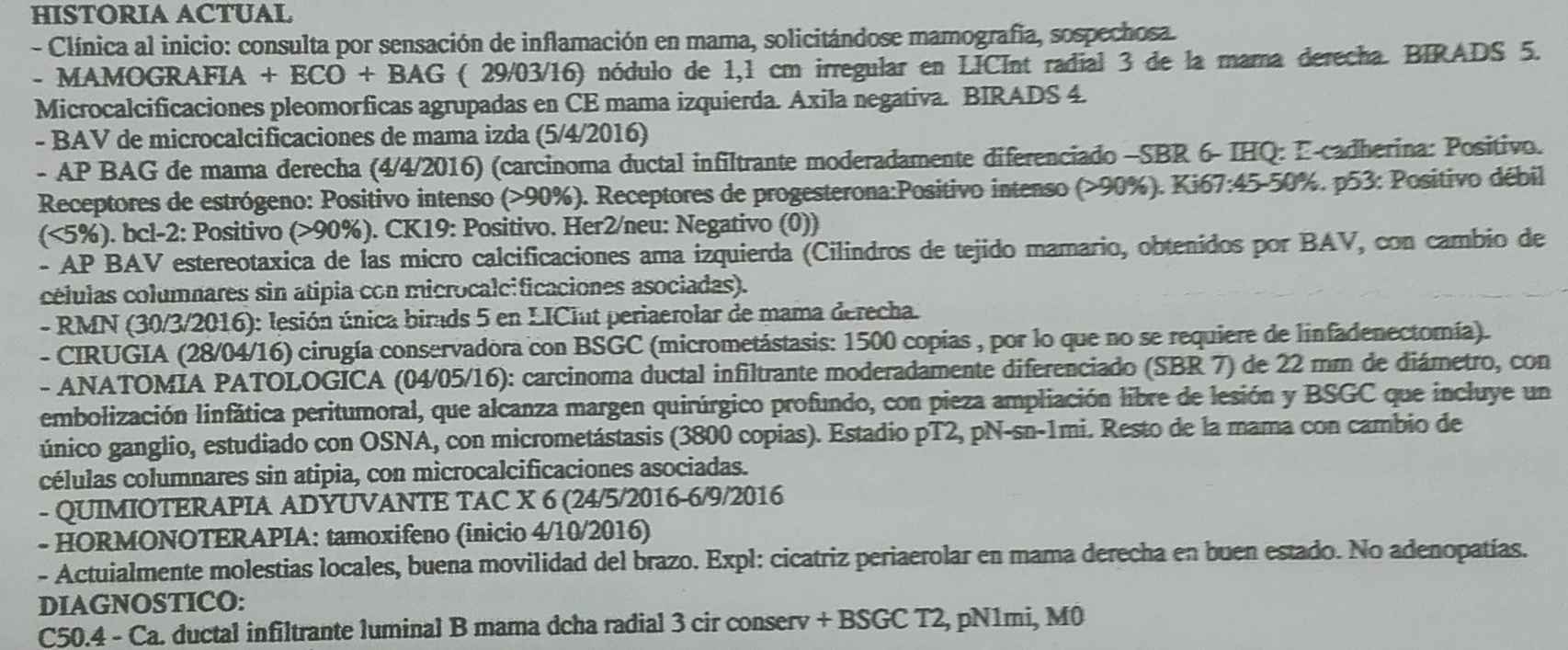 Informe médico de una paciente de La Aljorra con cáncer de mama.
