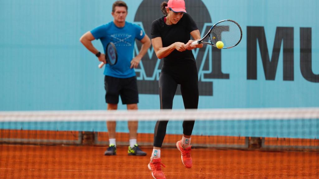 Muguruza, durante un entrenamiento en Madrid.