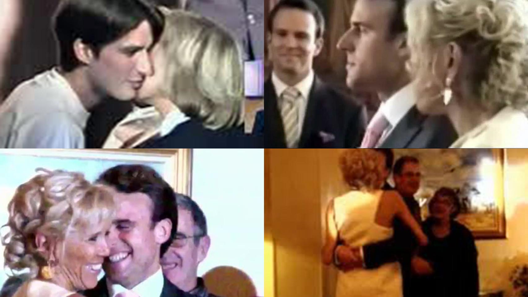 Arriba a la izqeuirda, Macron saluda a quien se convertirá en su mujer. El resto de fotos pertenecen a su álbum de boda. / Fuente: France 2