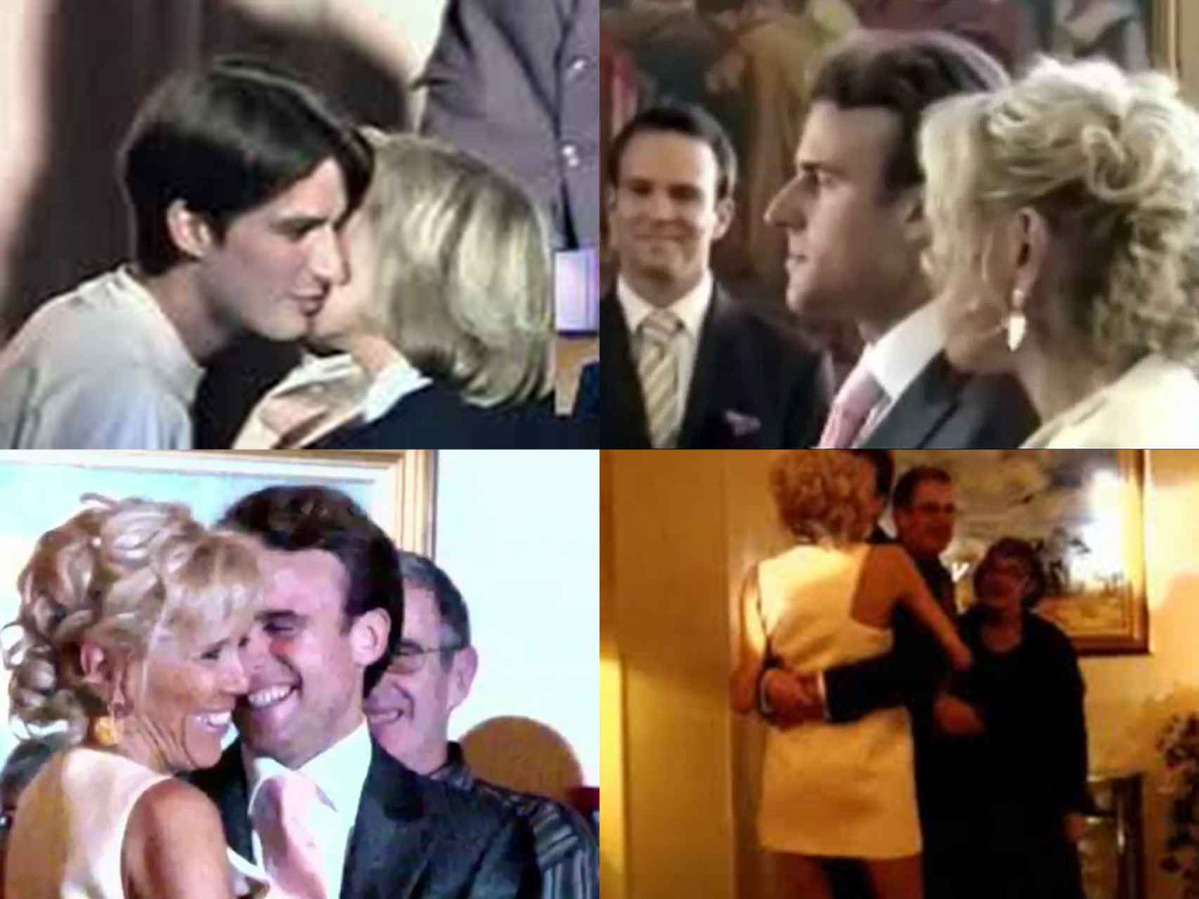 Arriba a la izqeuirda, Macron saluda a quien se convertirá en su mujer. El resto de fotos pertenecen a su álbum de boda. / Fuente: France 2