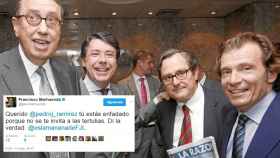 Uno de los tuits en los que Marhuenda acusa al director de EL ESPAÑOL. En la foto, con Mauricio Casals e Ignacio González.