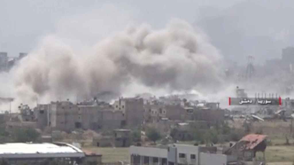 Bombardeos en la ciudad de Qaboun, cerca de Damasco