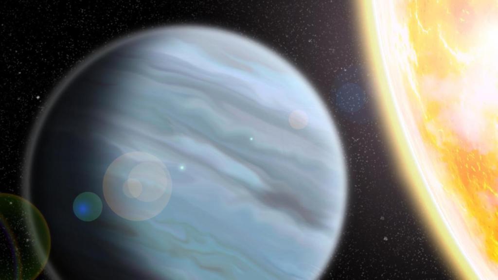 Ilustración de KELT-11b orbitando cerca de su estrella.