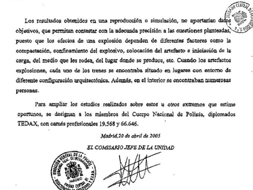 Fragmento de la respuesta de Sánchez Manzano al requerimiento del juez: La reproducción de lo ocurrido “no aportaría datos objetivos”.