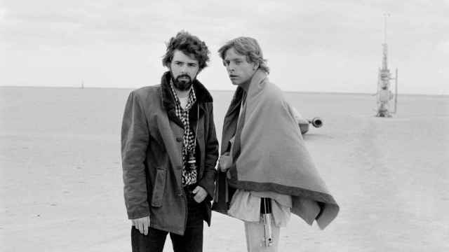 George Lucas en el rodaje junto a Mark Hamill.