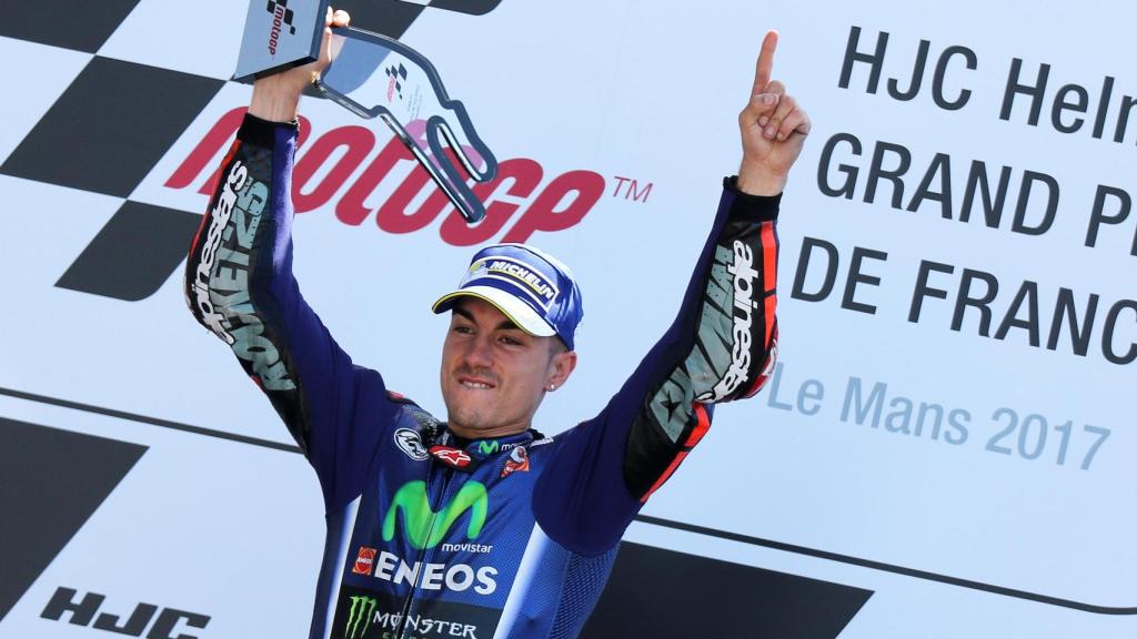 Maverick Viñales celebra su triunfo en Le Mans el pasado fin de semana.