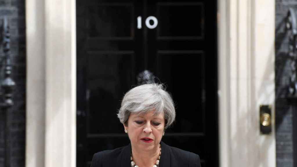 Theresa May, durante su comparecencia.