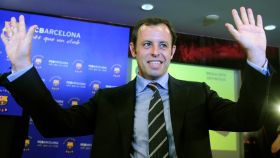 Sandro Rosell tras ganar las elecciones a la Presidencia del Barcelona F.C.