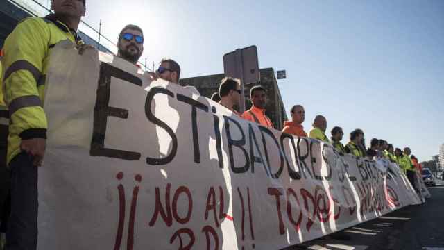 Protesta de estibadores en el Puerto de Bilbao.
