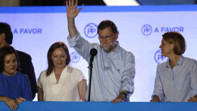 El presidente del Gobierno, Mariano Rajoy, celebrando su última victoria.