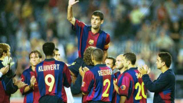 Guardiola, en su despedida como jugador del Barcelona.