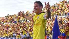 James celebra en Getafe su gol con Colombia   Foto: Twitter (@jamesdrodriguez)