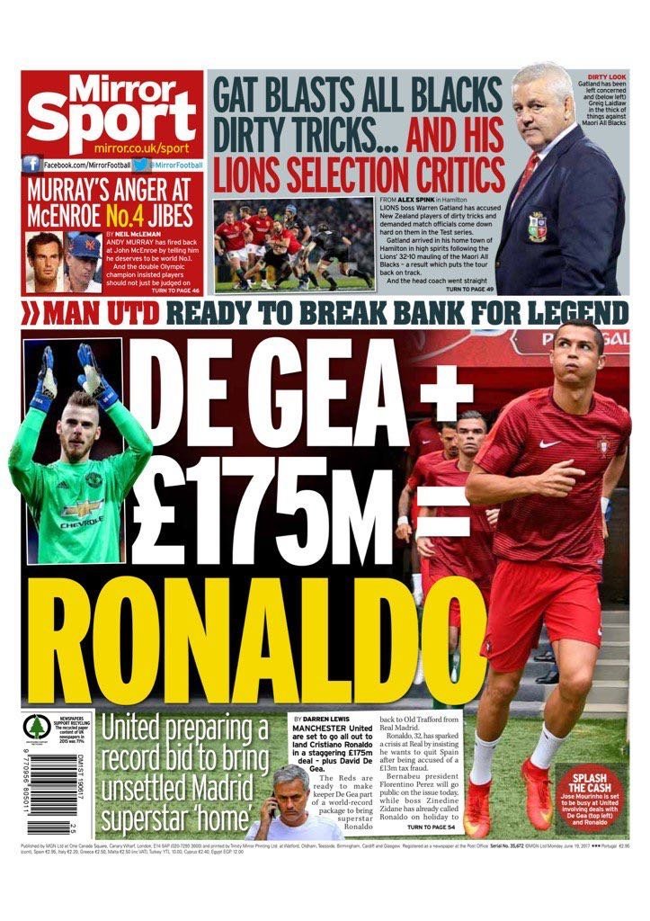 Locura del Manchester United por Cristiano: ofrecerá al Real Madrid 200 millones y De Gea