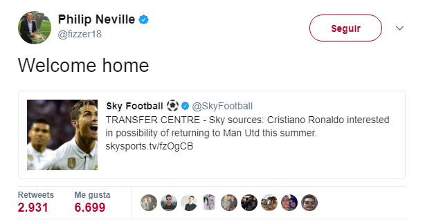 Phil Neville da a Cristiano la bienvenida al United