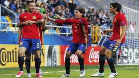 La Sub21 celebra el gol de Saúl ante Macedonia. Foto: Twitter (@sefutbol)