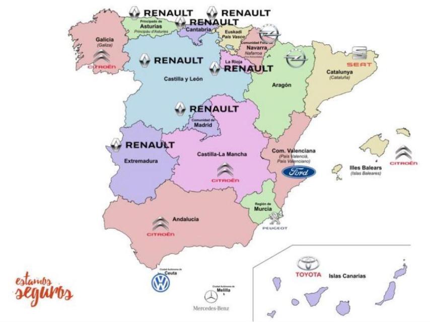 La marca más extendida en cada comunidad autónoma.