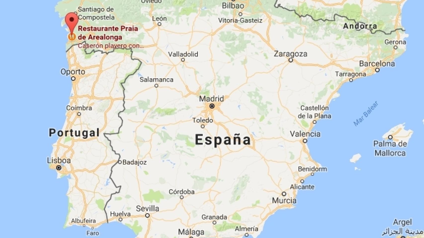 Ubicación de la playa de Arealonga.