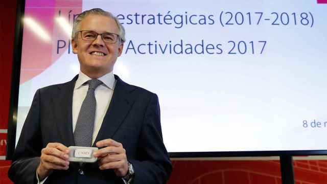 El presidente de la CNMV Sebastián Albella en la rueda de prensa en la que presentó los objetivos del organismo.