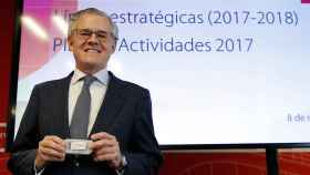 El presidente de la CNMV Sebastián Albella en la rueda de prensa en la que presentó los objetivos del organismo.