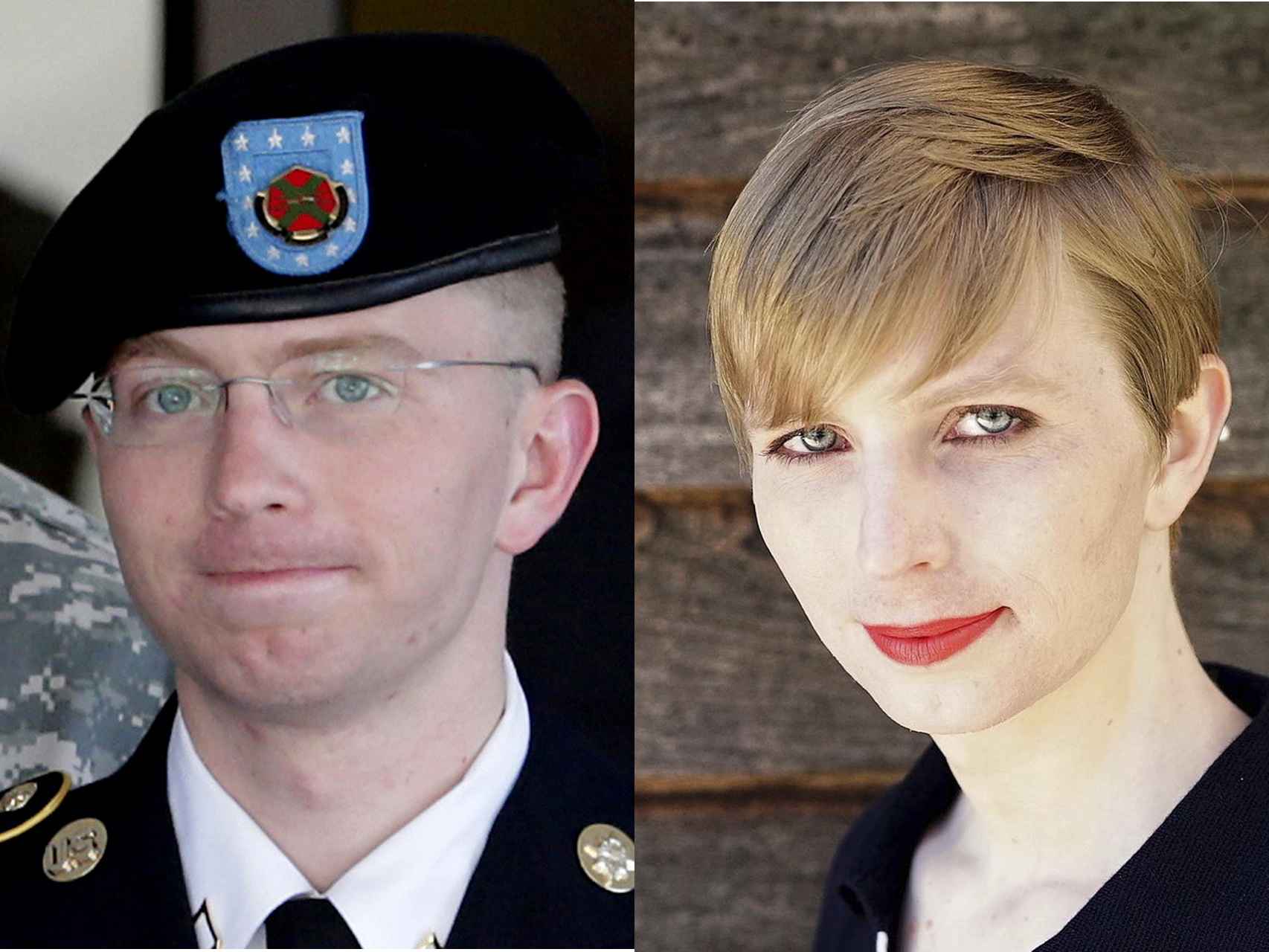 A la izquierda, Chelsea Manning cuando todavía era hombre; a la derecha, tras su cambio de sexo.