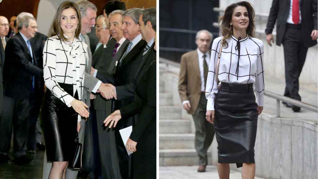 La reina Letizia y Rania de Jordania con el mismo look.