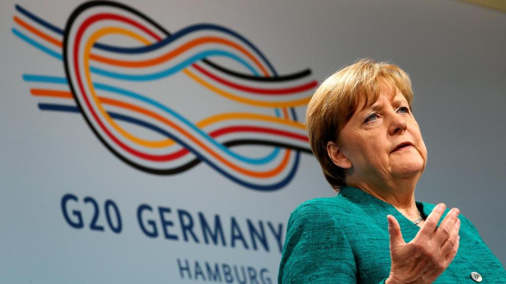 La canciller alemana Angela Merkel durante una conferencia de prensa en Hamburgo.
