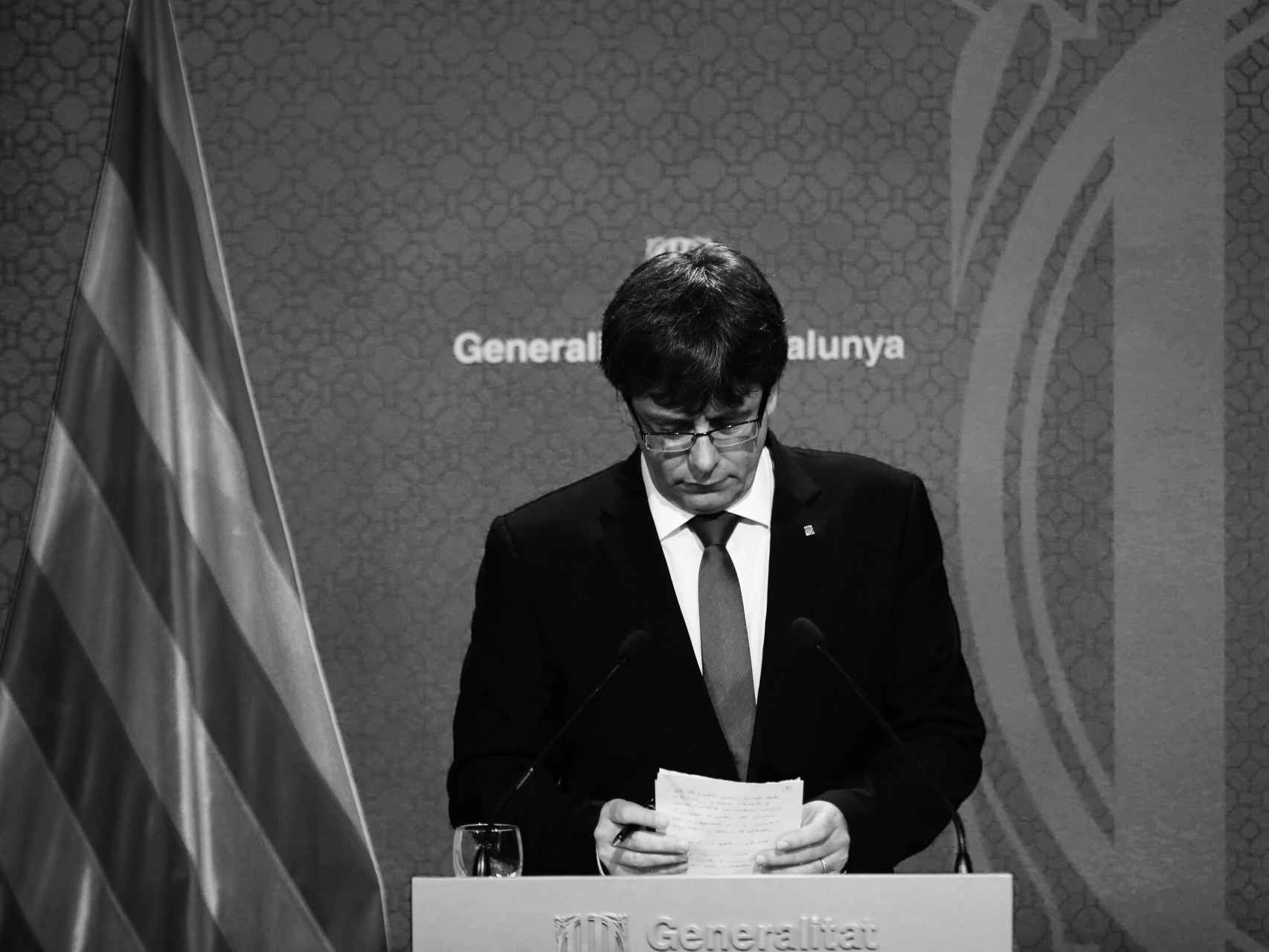 Carles Puigdemont durante la rueda de prensa para explicar los cambios en el 'Govern'.