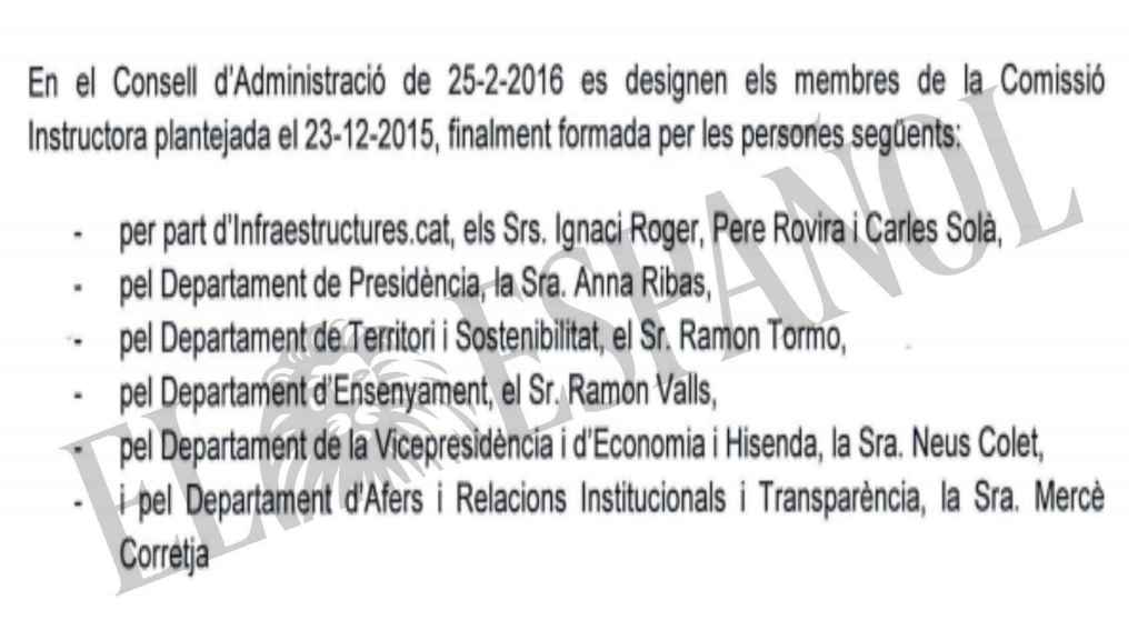 DOCUMENTO Nº 11. Composición del equipo de altos cargos y técnicos que elaboró el informe interno de la Generalitat.