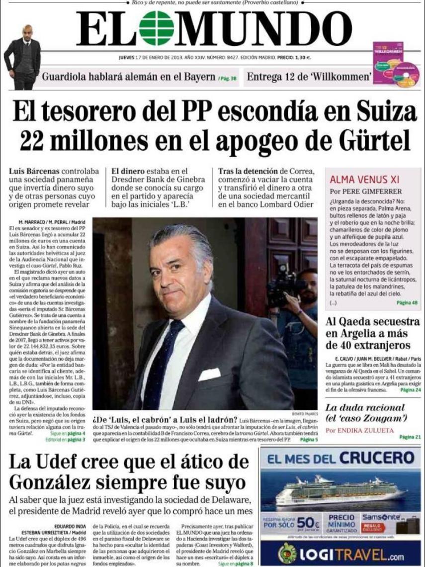 Portada de El Mundo del 17 de enero de 2013.