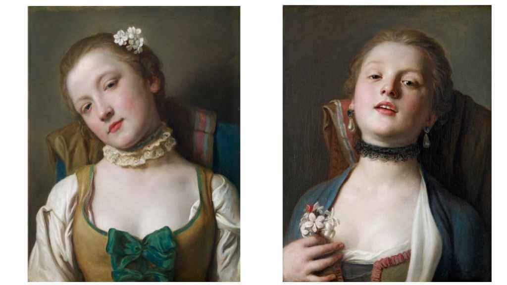 Pareja de retratos de jóvenes, llamados La ensoñada y La voluptuosa, Pietro Antonio Rotari.