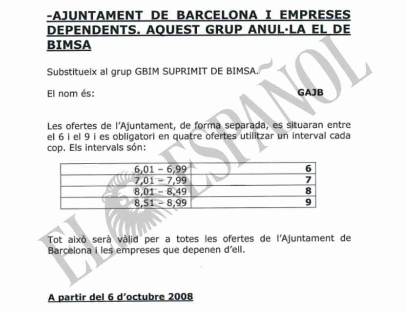 DOCUMENTO Nº 23. Condiciones pactadas por el cártel para licitar a las ofertas del Ayuntamiento de Barcelona y las empresas que de él dependen.