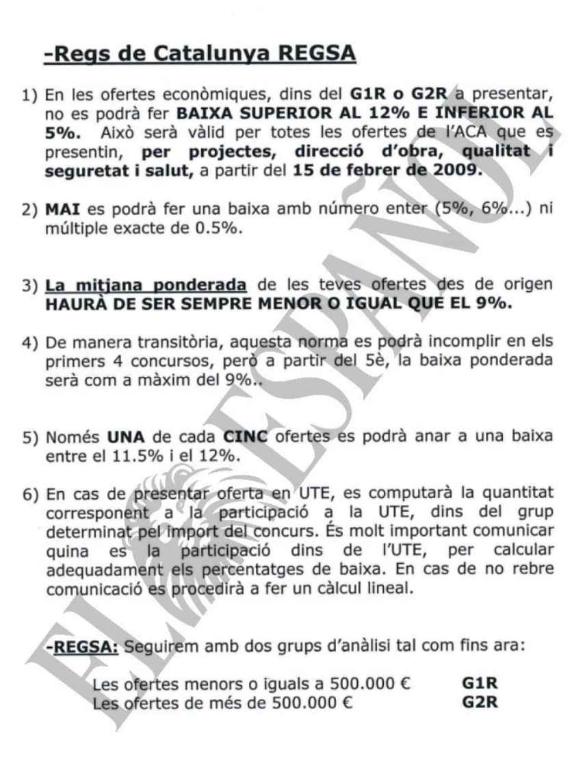 DOCUMENTO Nº 26.  Documento consensuado entre las ingenierías catalanas para pactar precios en los concursos de la empresa Regs de Catalunya.