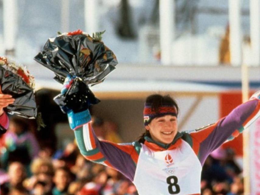 Blanca Fernández Ochoa al ganar el bronce olímpico en el 92.
