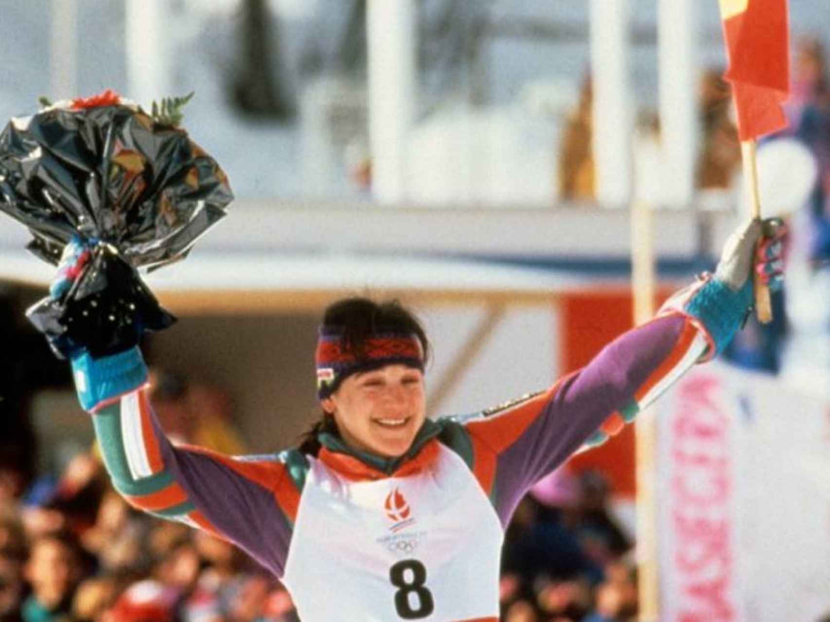 Blanca Fernández Ochoa al ganar el bronce olímpico en el 92.