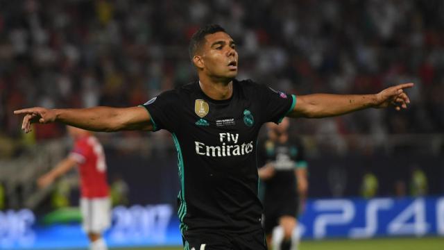 Casemiro celebra su gol en la Supercopa de Europa.