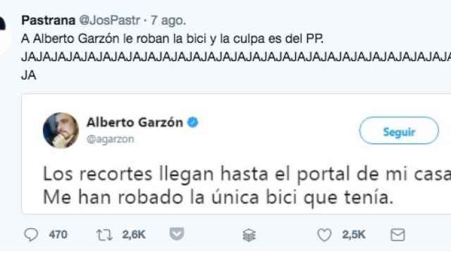 Twitter rescata un tuit de Garzón y  bromea con el robo de su bici