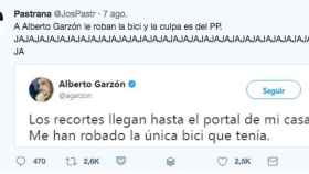 Twitter rescata un tuit de Garzón y  bromea con el robo de su bici