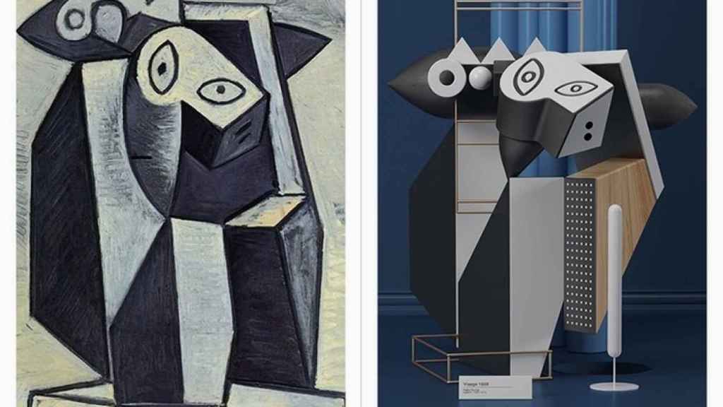 Rostro (1928) de Picasso a la izquierda y a la derecha la interpretación de Aqil. | Foto: Omar Aqil.