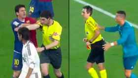 Los empujones al árbitro de Messi en 2009 y Cristiano ayer.