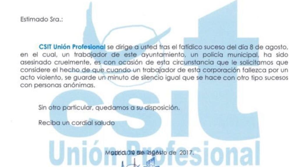 Petición del sindicato policial a la alcaldesa de Madrid, Manuela Carmena.
