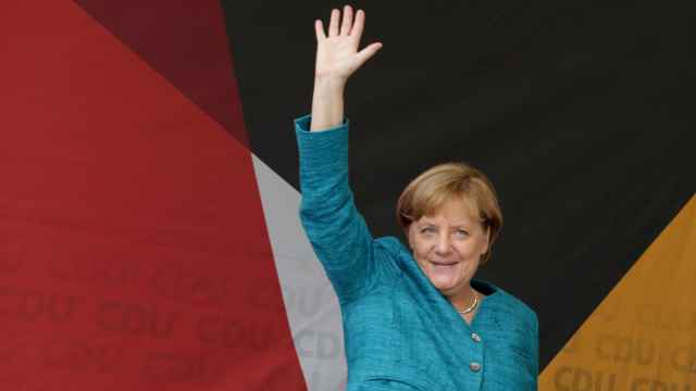 Angela Merkel durante un mitin electoral.
