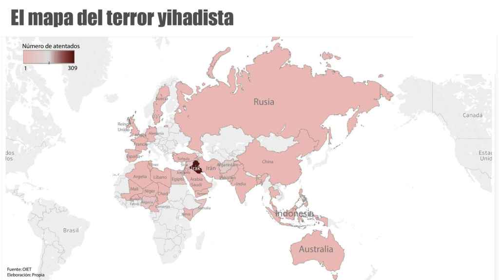 La mayoría de los atentados se concentran en Asia y África.
