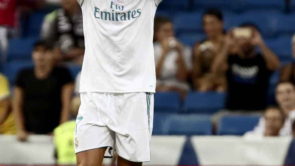 Cristiano Ronaldo celebra su gol en el Trofeo Santiago Bernabéu.