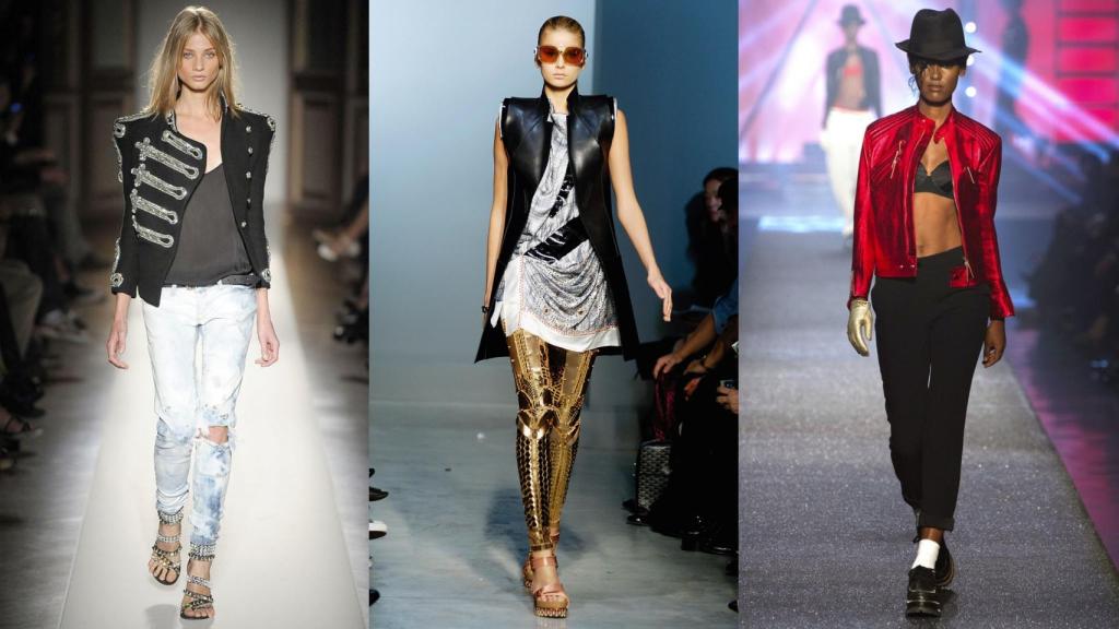 Propuestas de Balmain, Balenciaga y Jean Paul Gaultier inspiradas en los populares estilismos del cantante. | Foto: Getty Images.