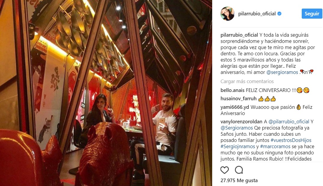 Sergio Ramos y Pilar Rubio lucen su amor con un intercambio de mensajes por su quinto aniversario
