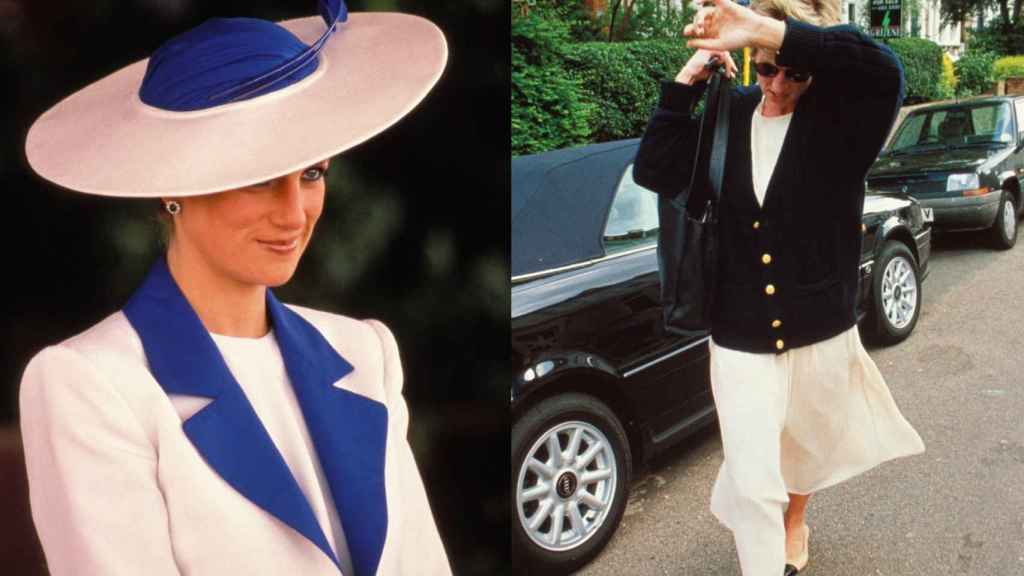Diana de Gales con pamela en la primera imagen, algo que solo hacía en actos oficiales, y con un look casual estilo navy que es todo actualidad. | Foto: GTRES.