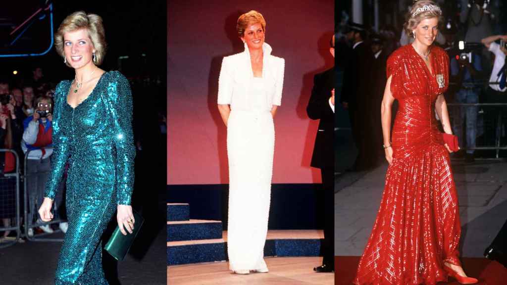 En tres eventos diferentes, aunque su estilo empezó a cambiar en los años 90; ya en los 80 utilizaba los brillos para las noches de gala. | Foto: GTRES.